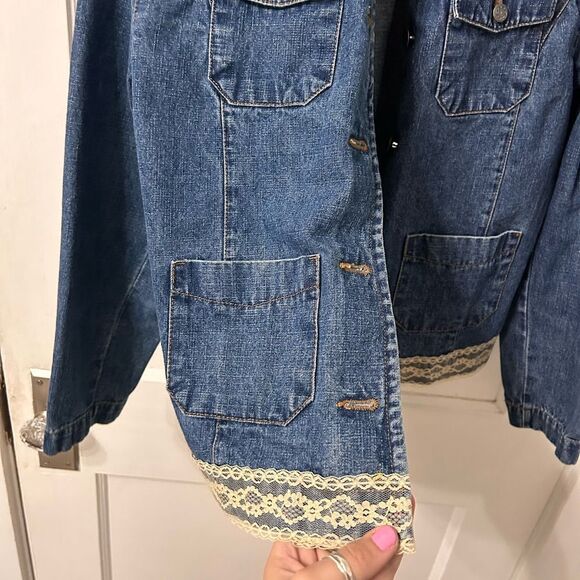 Denim Jacket with Lace Trim - Picture 3 of 6